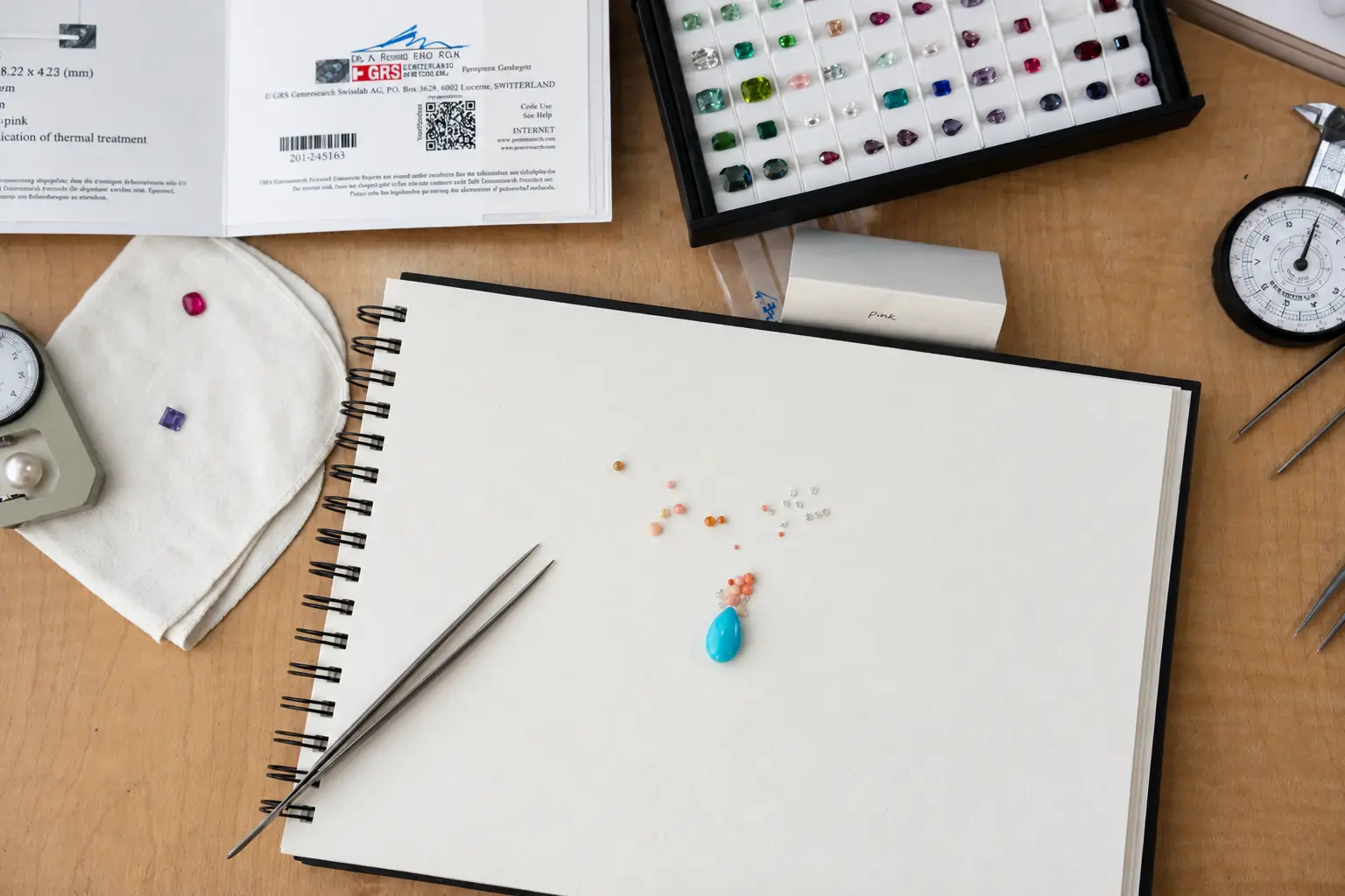 Gouachés, turquoises et instruments de mesure